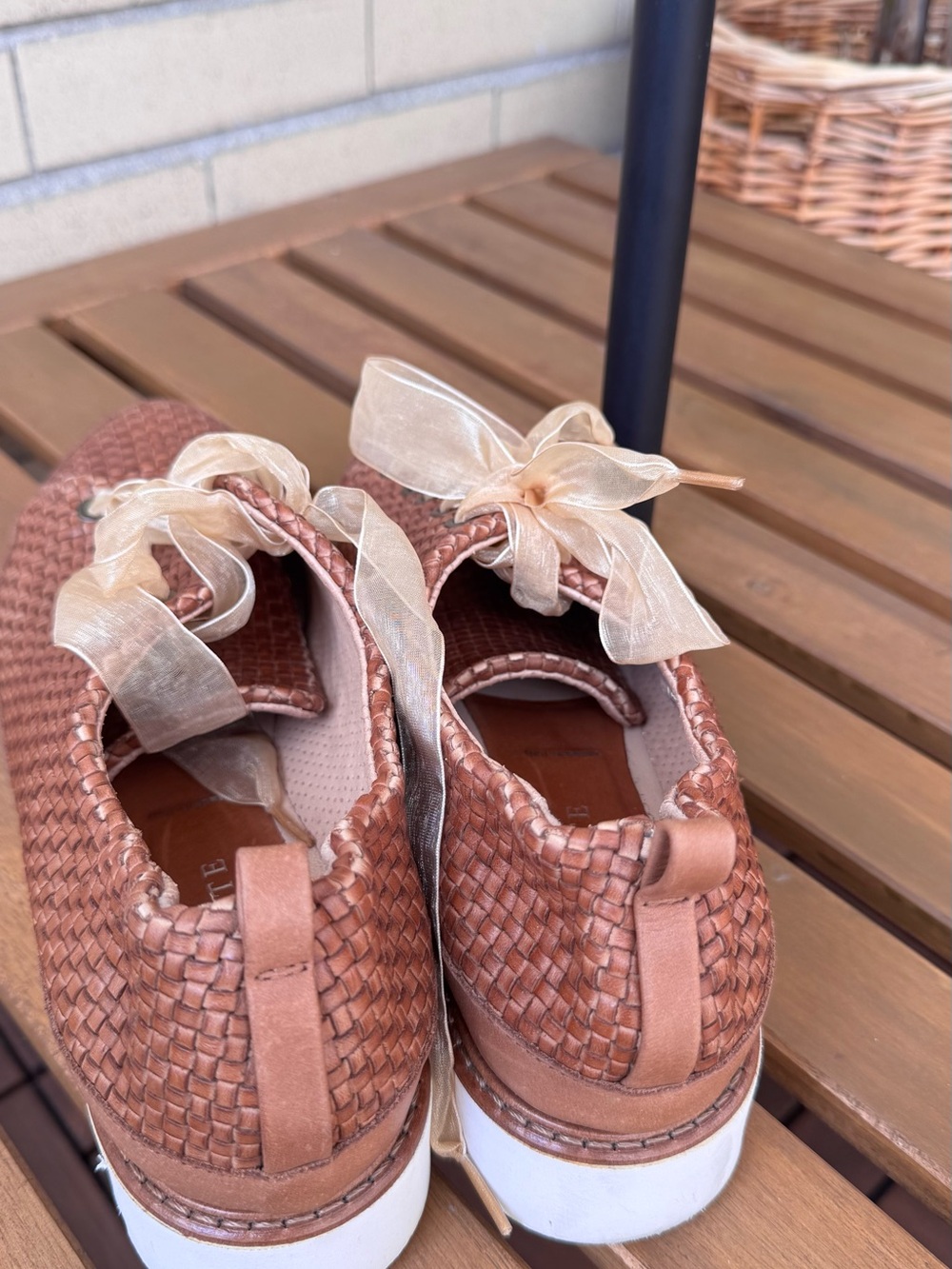 Woven Low-Top Sneakers in Copper Brown with Sheer Cream Laces - Picture 2 of 10